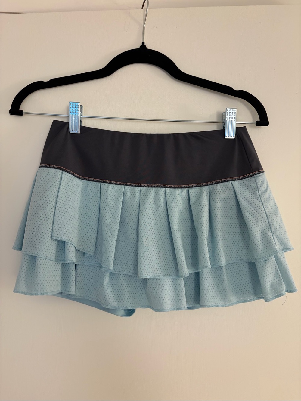 Lucky in Love Light Blue Tiered Skirt with Dark Gray Waistband